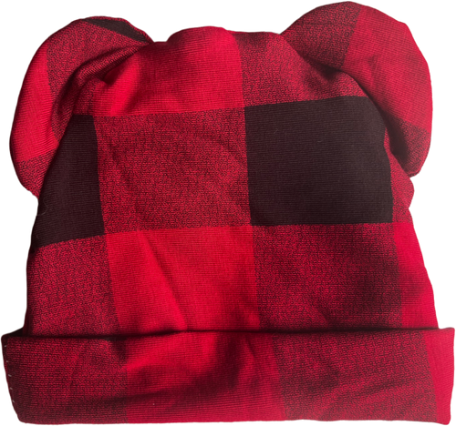 Buffalo Plaid Peach Bear Hat