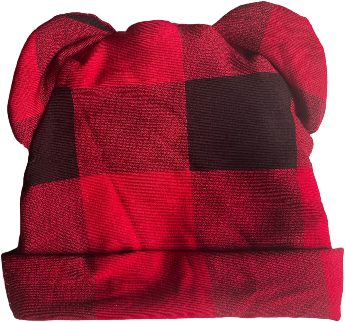 Buffalo Plaid Peach Bear Hat